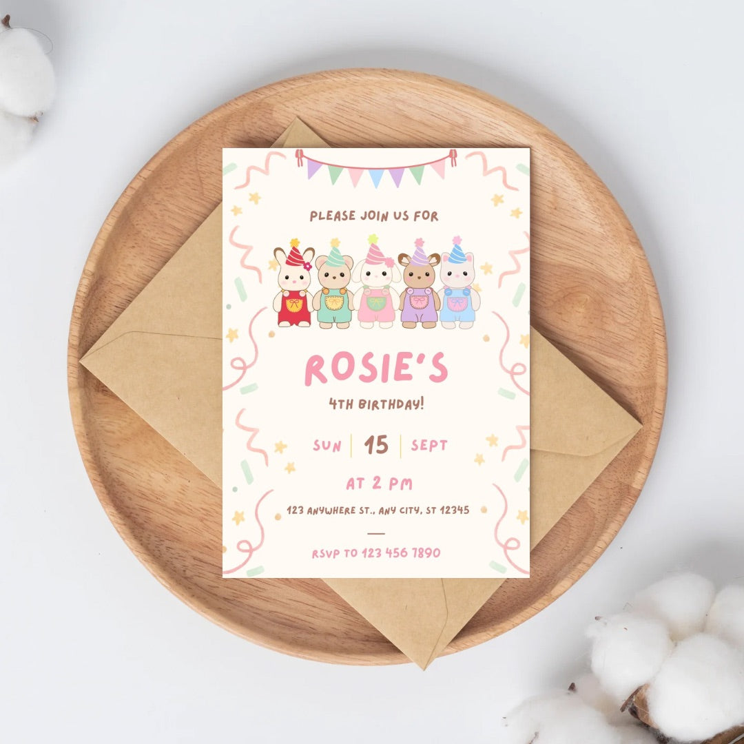 Sylvanian Theme Birthday Invitation