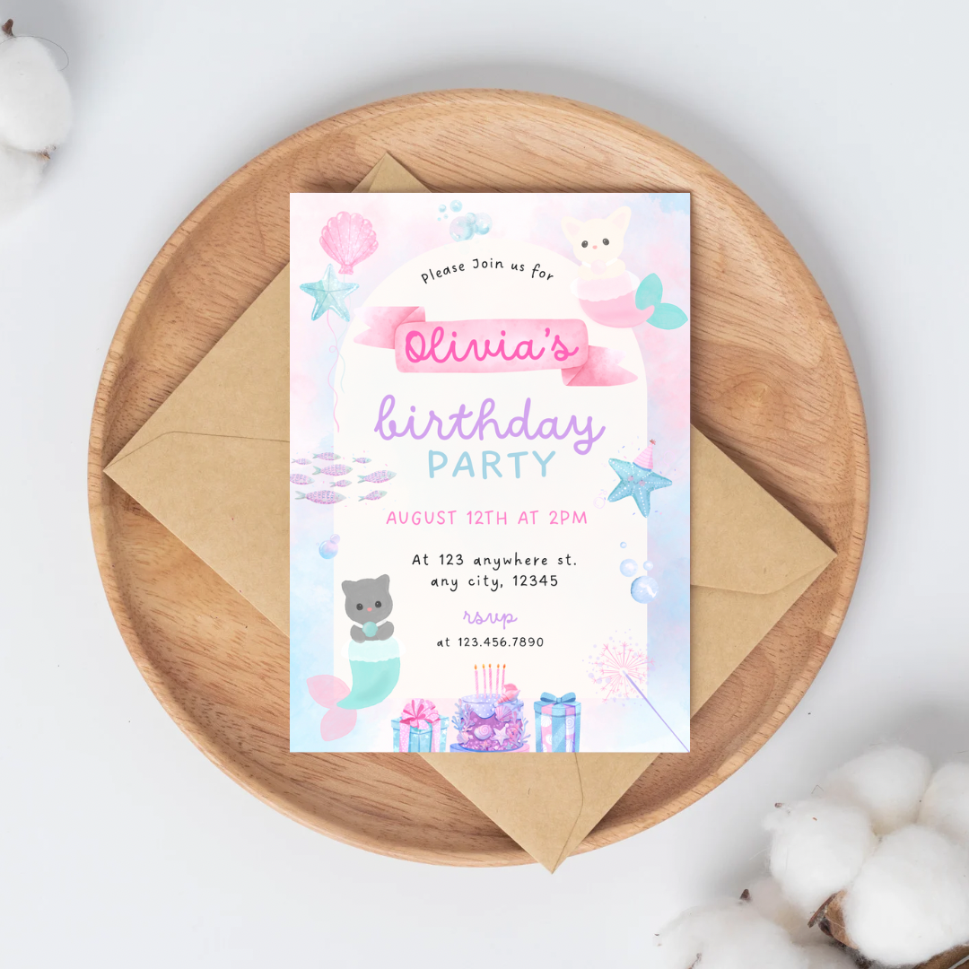 Sylvanian Mermaid Theme Birthday Invitation