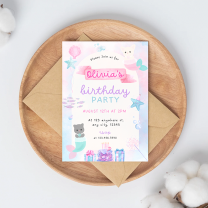 Sylvanian Mermaid Theme Birthday Invitation